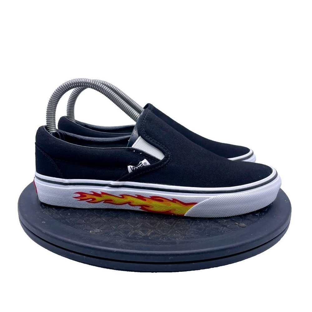 Vans Classic Slip-On Black Flame Skate Sneakers Shoes Size Mens 6w W 7.5W